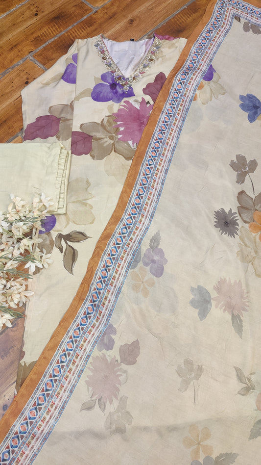 Pure Muslin kurti with pant and dupatta M91565AUR