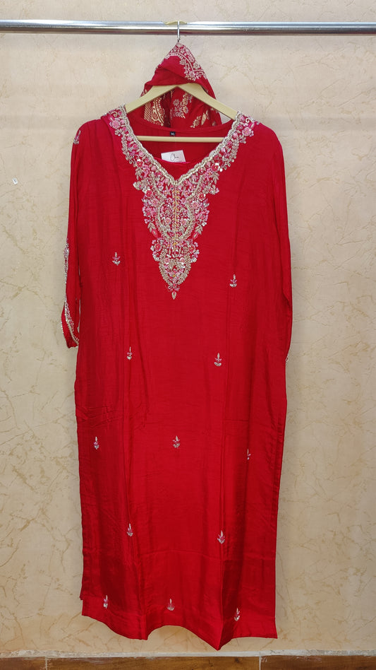 Pure Silk Kurti with pant and dupatta set M91970AUR