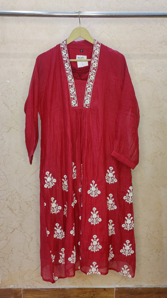 Mul Chanderi kurti with pant and dupatta set M92300RF