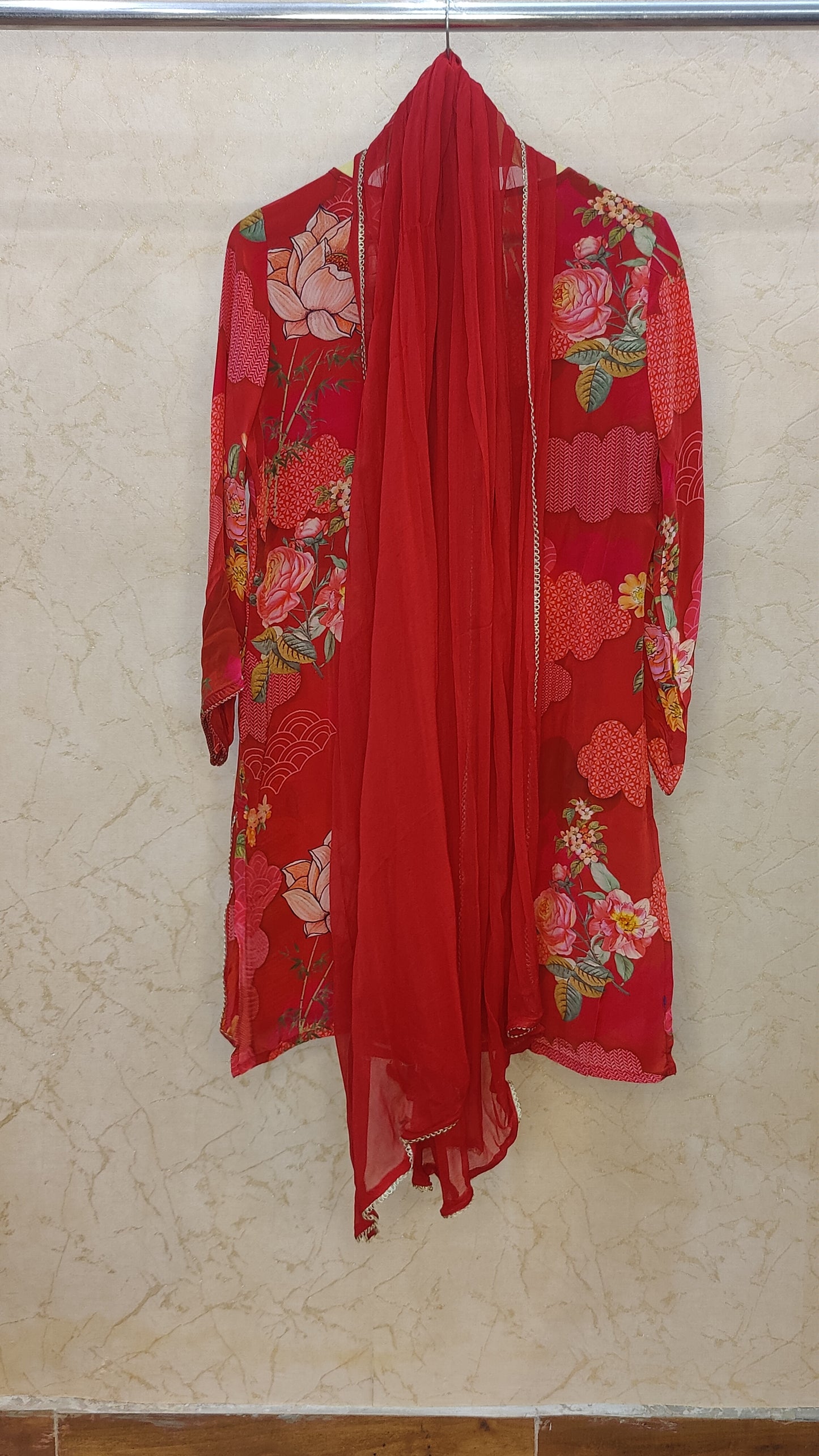 Pure Crape Kurti with pant and dupatta set M92200