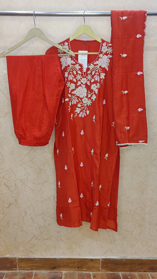 Mul chanderi Kurti with pant and Dupatta set. M91025SS