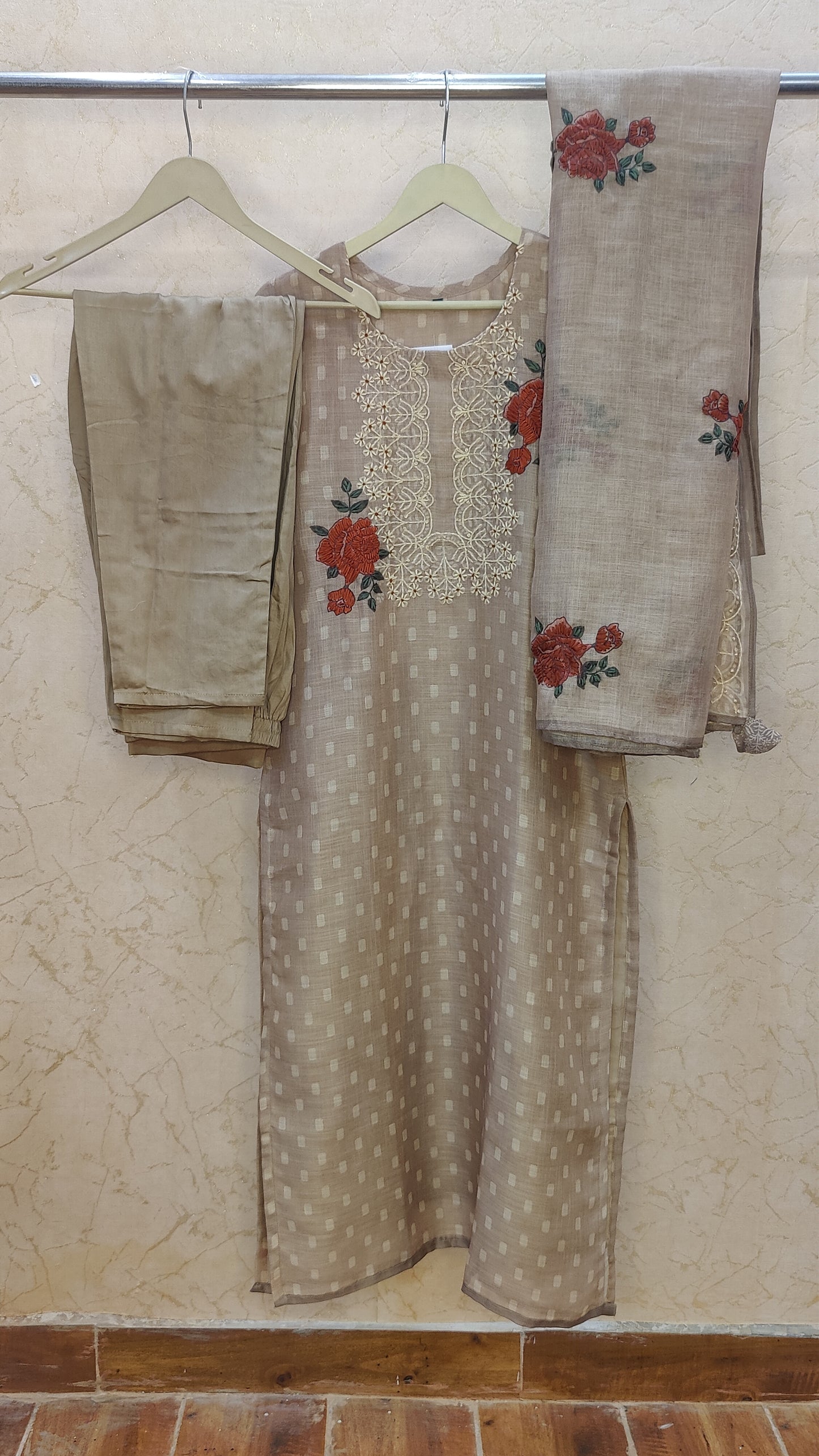 Pure Jamdani Kurti With Pant and Dupatta Set M91900SS