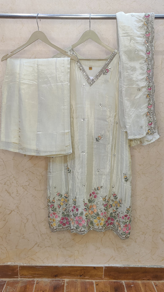 Tissue Silk Kurti with pant and dupatta set M92400AUR