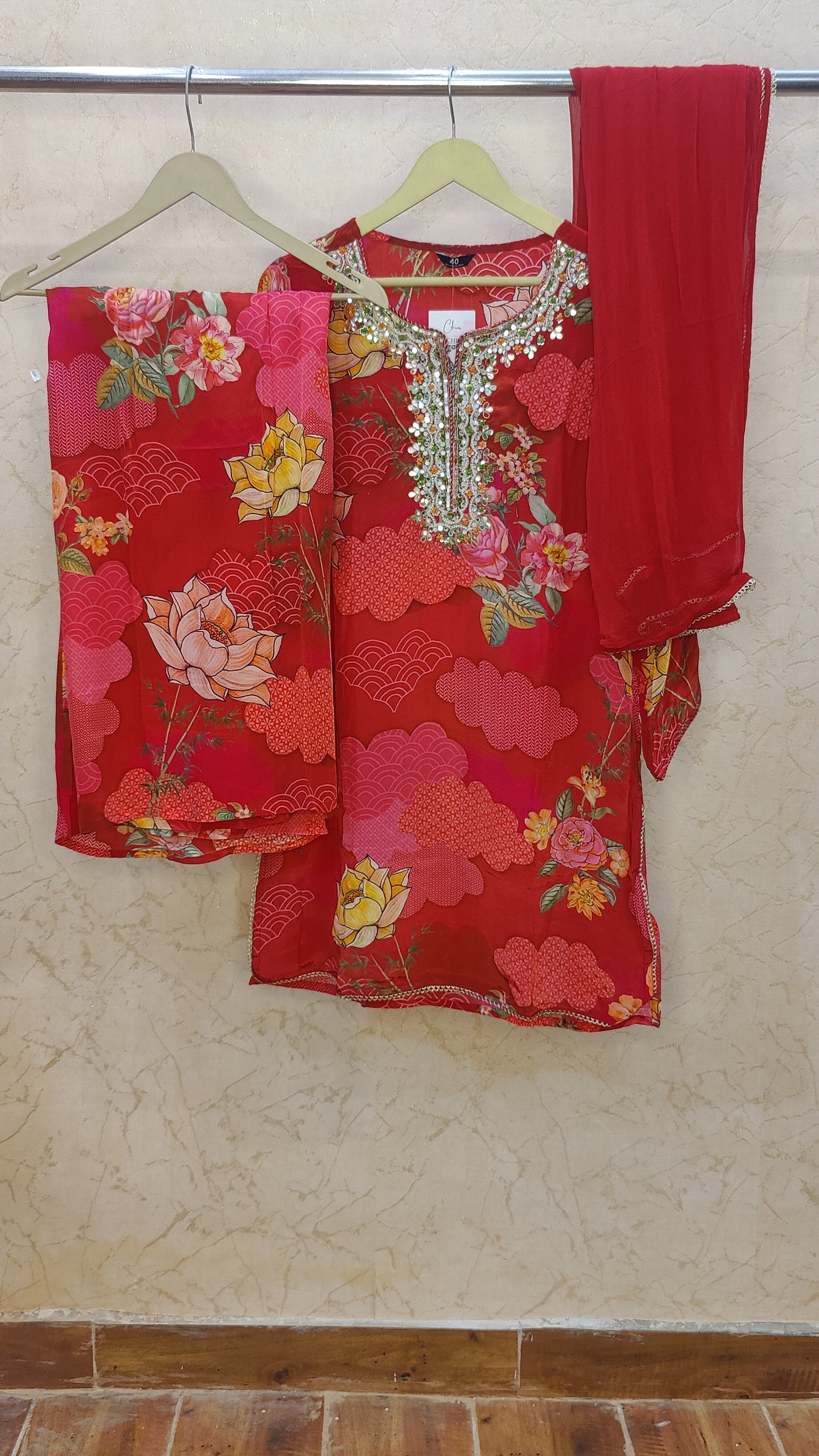 Pure Crape Kurti with pant and dupatta set M92200