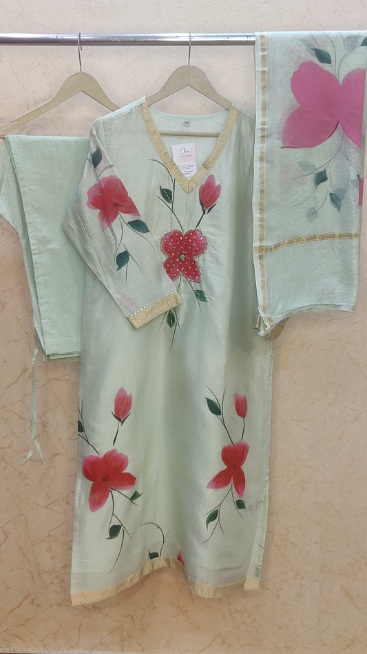 Pure Chanderi Kurti with pant and dupatta M92200/SHL