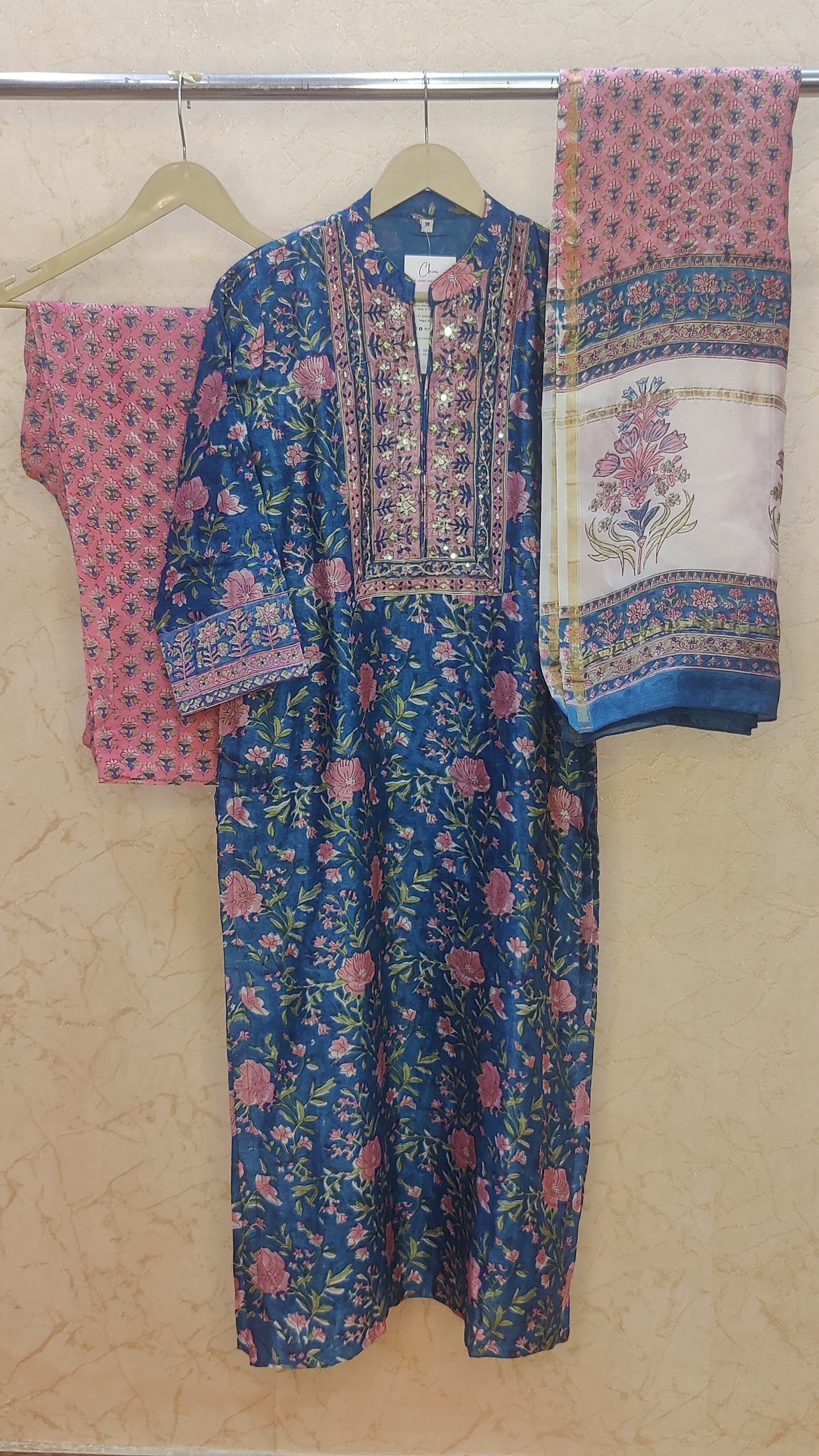 Pure Chanderi Kurti with pant and dupatta M92400/SHL