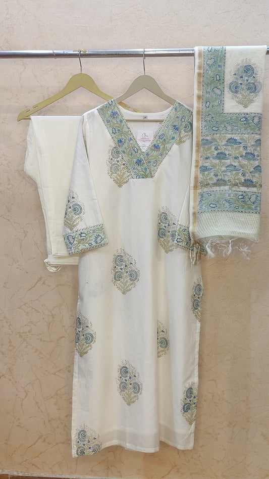 Chanderi kurti with pant and dupatta M92300/SHL