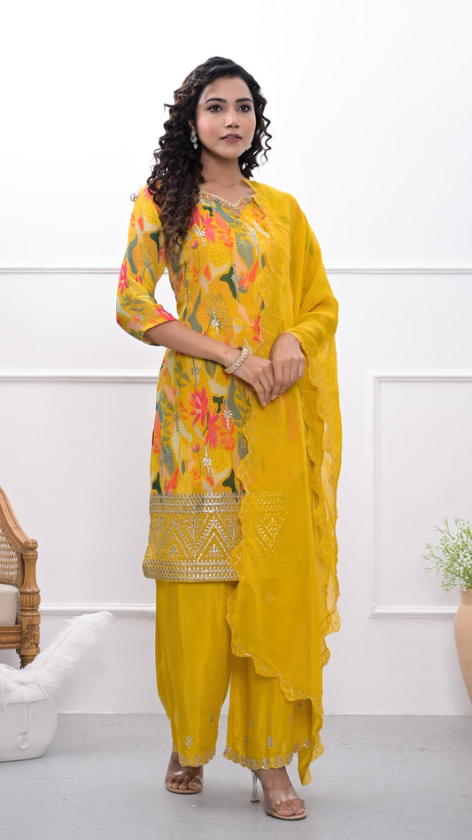 Pure Chinon kurti with pant and Dupatta M91930AUR