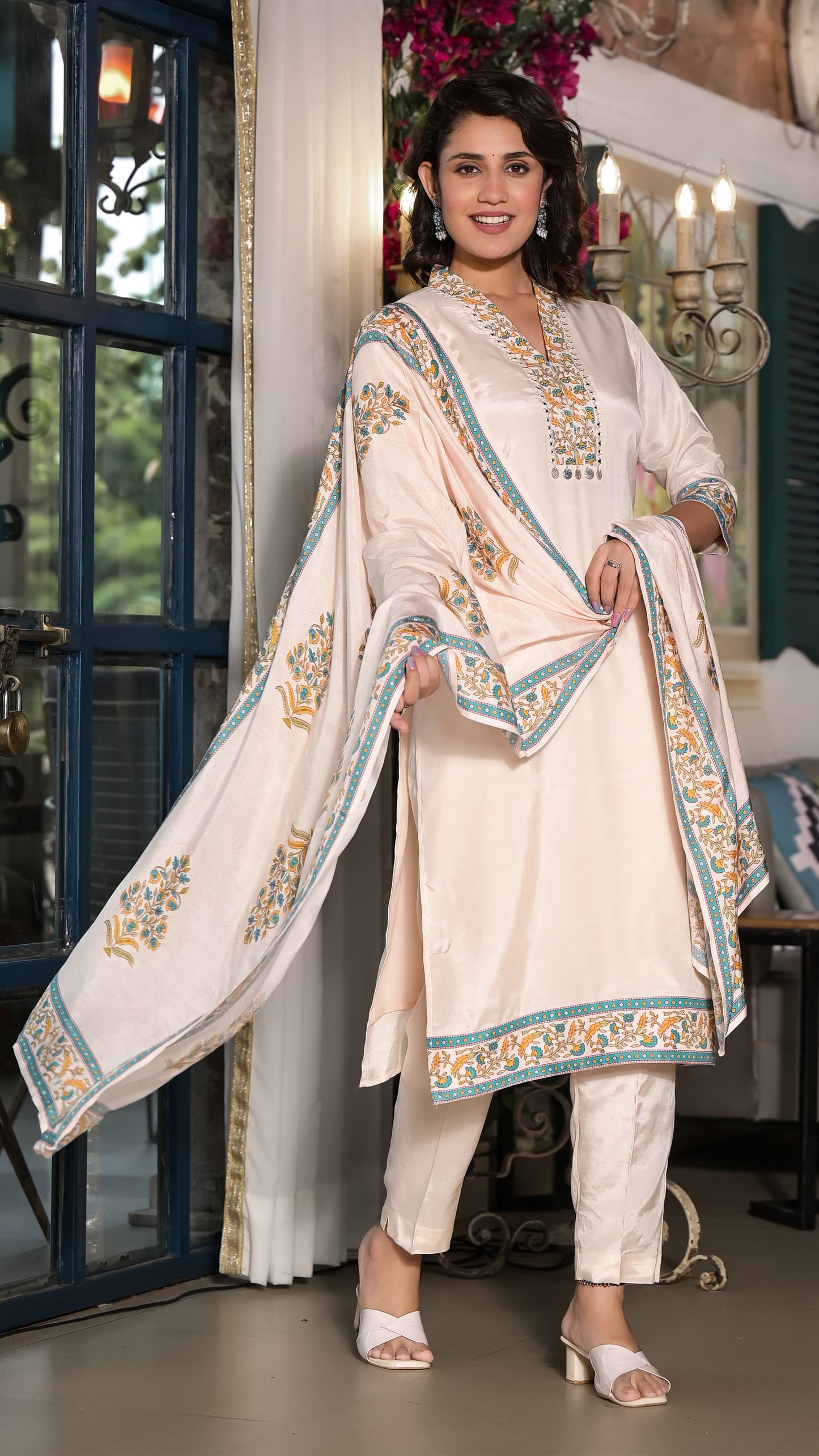 Pure Muslin kurti with pant and Dupatta M91425AUMUS