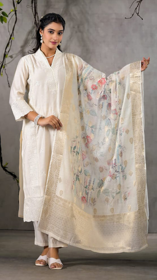 Pure Silk kurti with pant and Dupatta M91640GBA