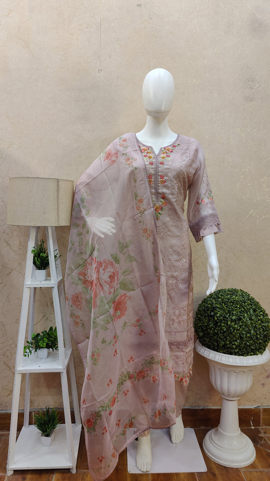 Pure Muslin kurti with pant and Dupatta