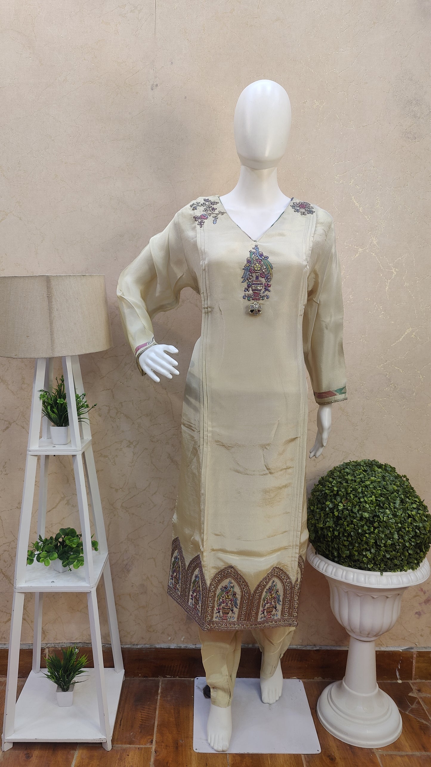 Pure Tissue Silk kurti with pant and Dupatta SSM92100TISSUESIL