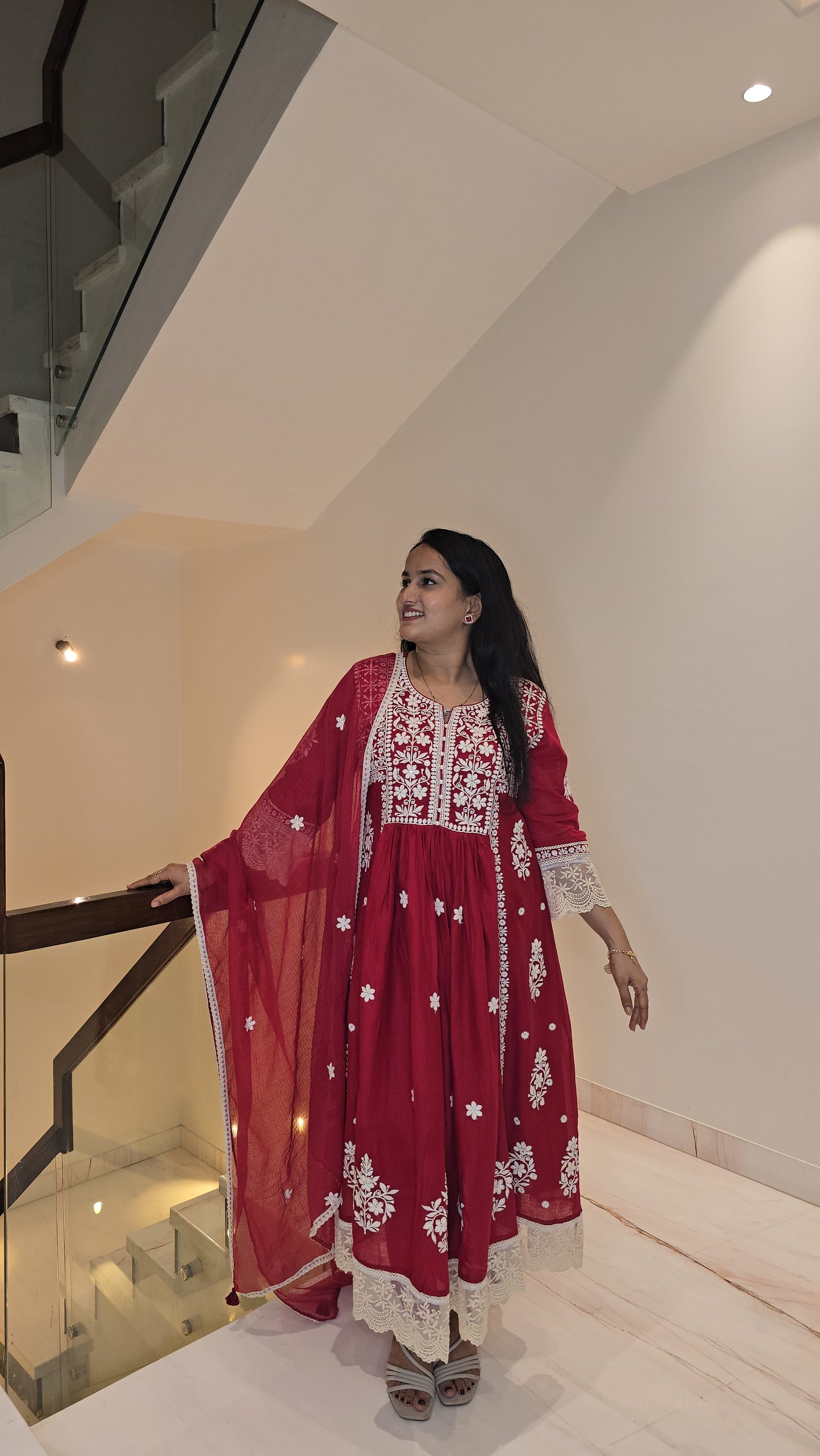 Mul Cotton Anarkali Kurti with pant and dupatta.M91970GB