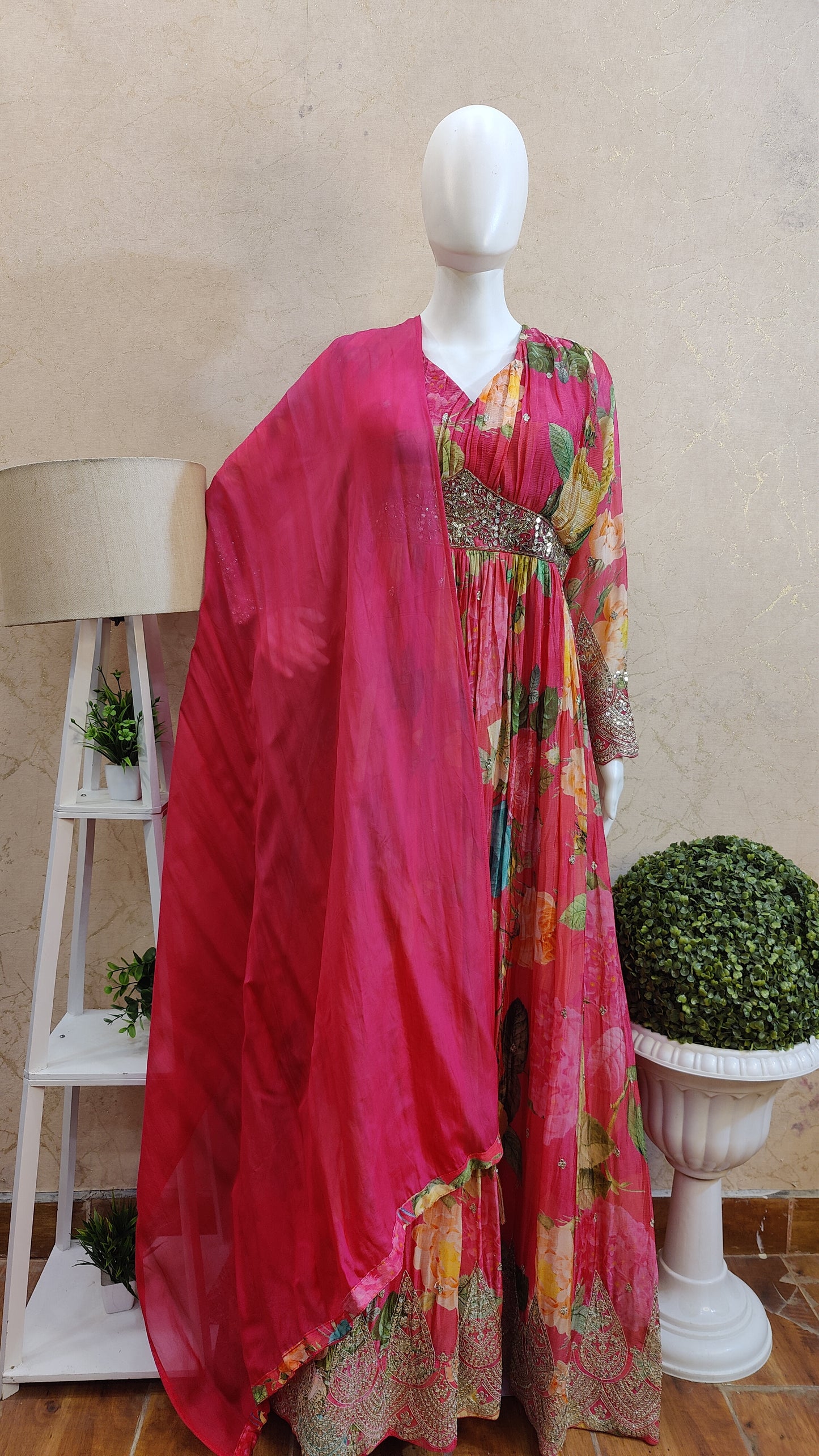 Pure Silk Long Gown with Dupatta LM94509SIL