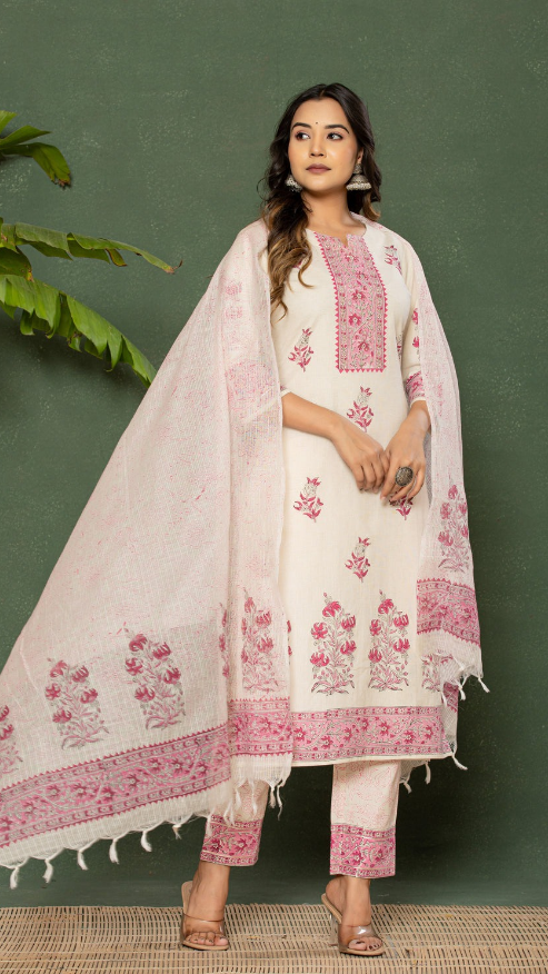 Linen Cotton kurti with pant and Dupatta M91050/FL