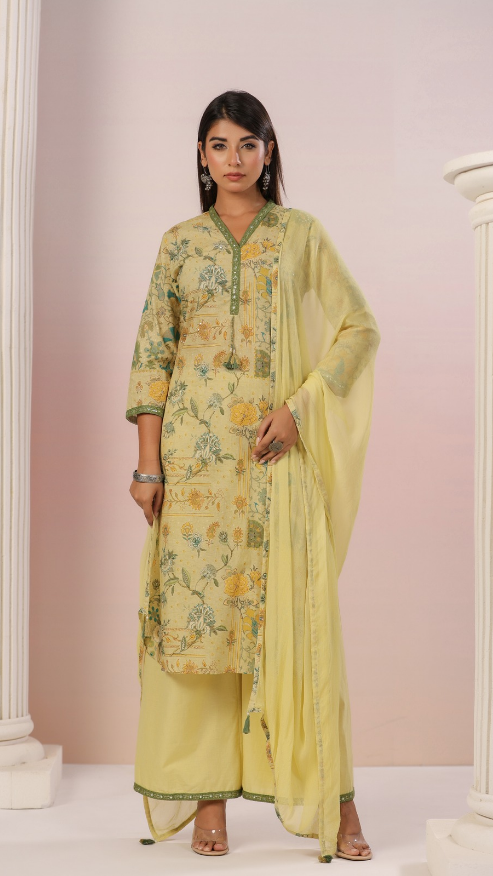 Pure Cotton Kurti with pant and dupatta M91565/FL
