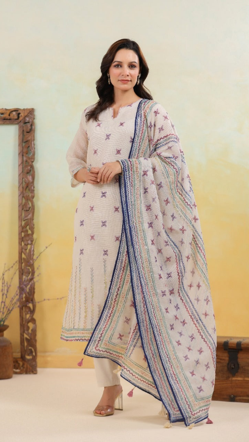 Jamdani Kurti with pant and dupatta M1850/SS