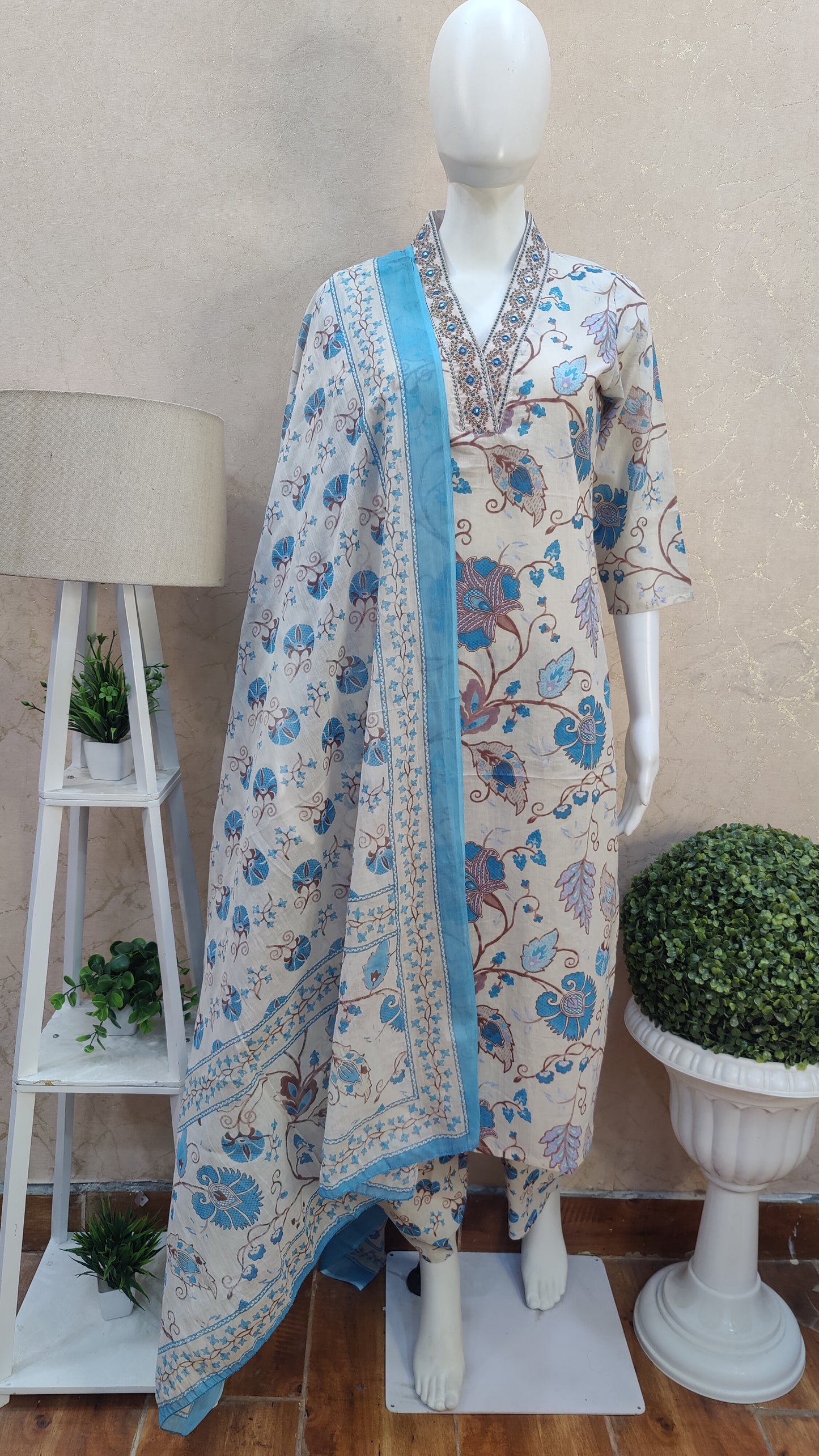 Pure Cotton Kurti with pant and Dupatta M9920AUR