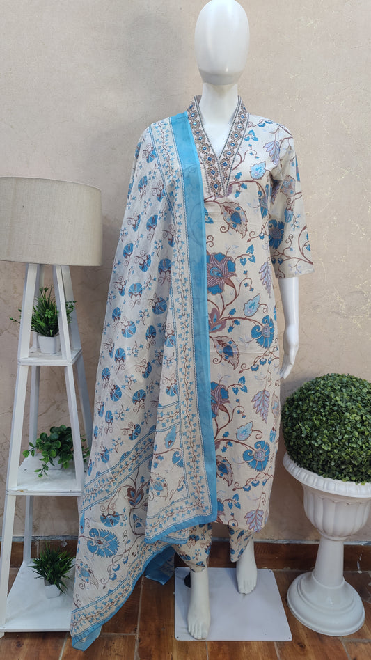 Pure Cotton Kurti with pant and Dupatta M9920AUR