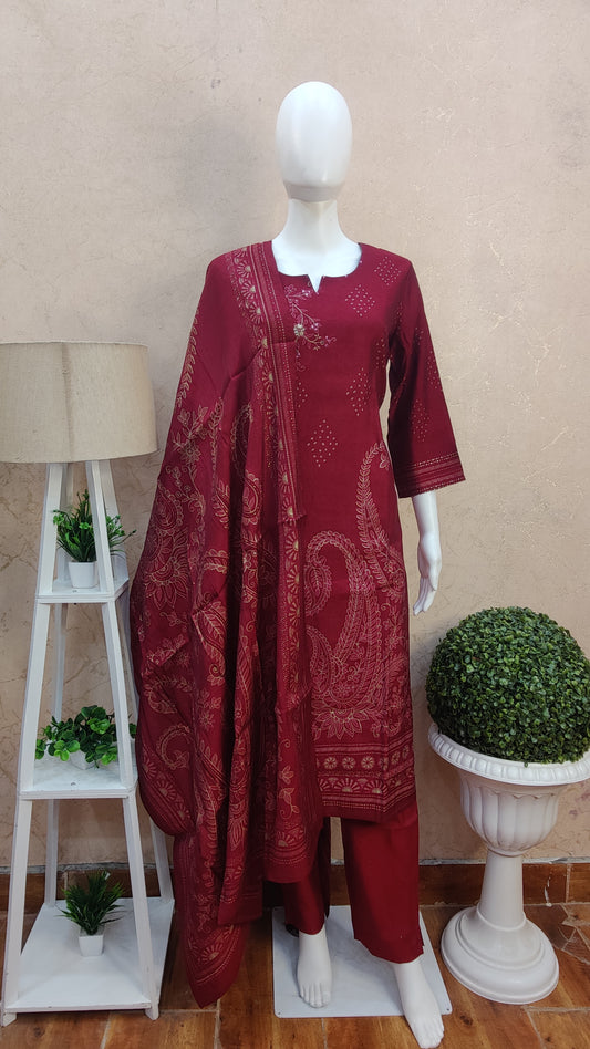 Pure Muslin Kurti with pant and Dupatta M91195GBA