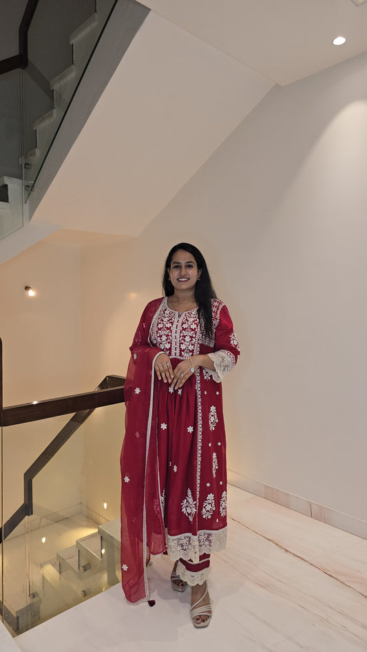 Mul Cotton Anarkali Kurti with pant and dupatta.M91970GB