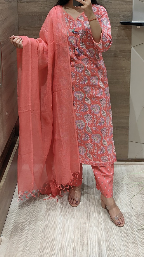 Pure Cotton kurti with pant and Dupatta M91050/FL