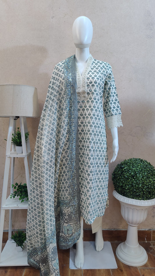 Pure Cotton Kurti with pant and dupatta M91025/AUR
