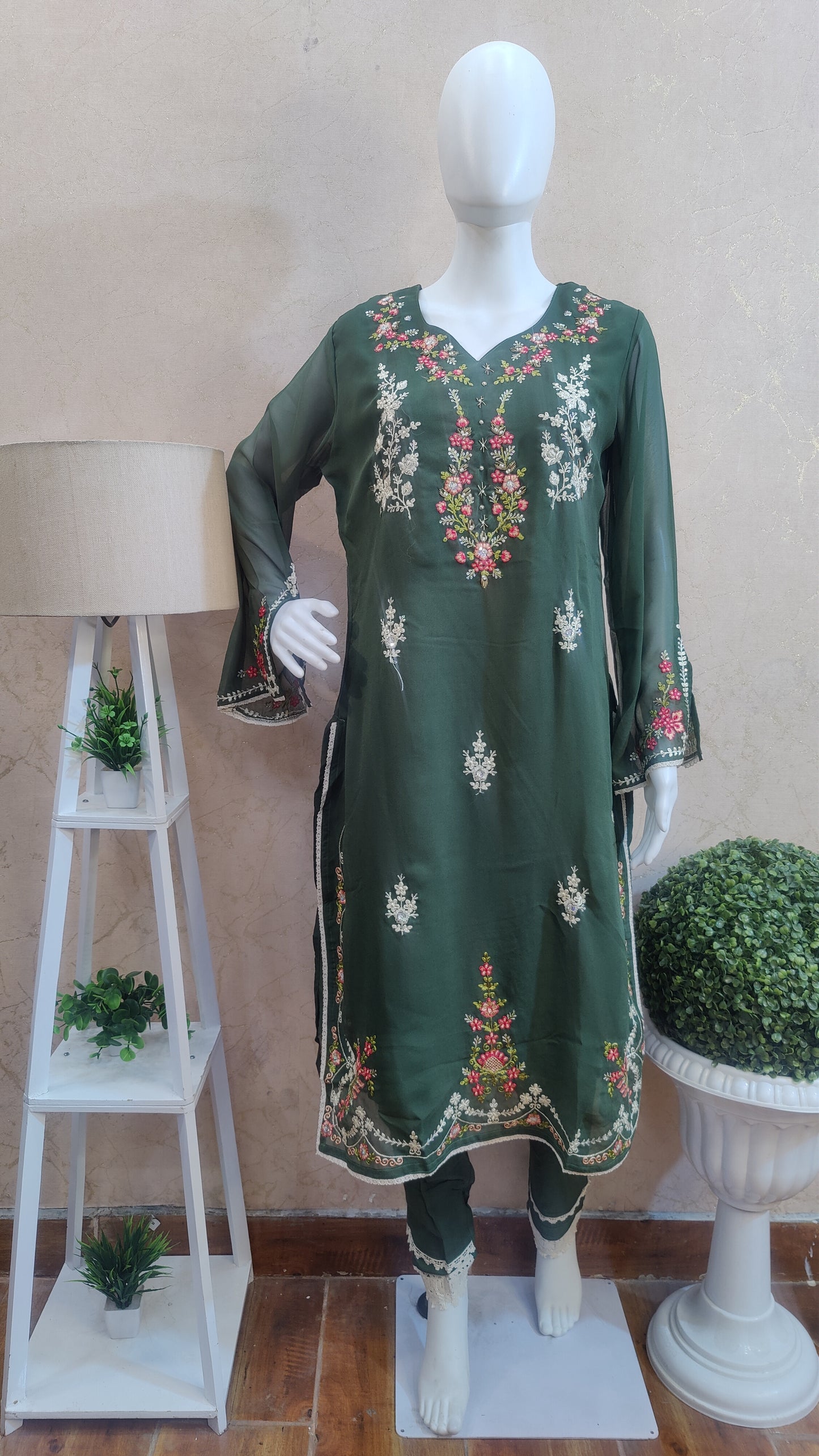 Organza Kurti With Pant And Dupatta M91565LTM