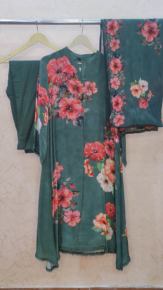 Pure Crape kurti with pant and dupatta set M92100AUR