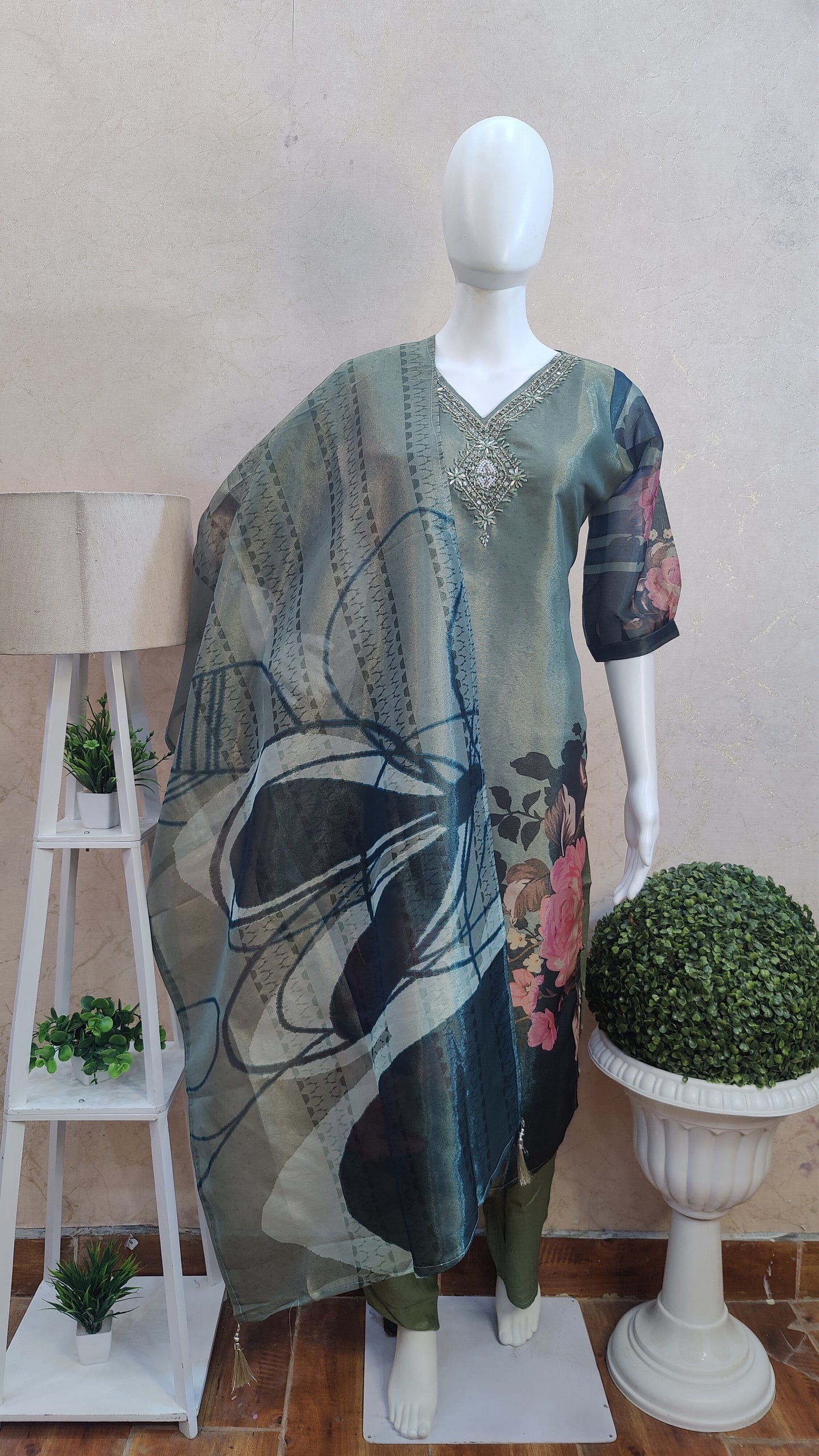 Silk Kurti with pant and Dupatta