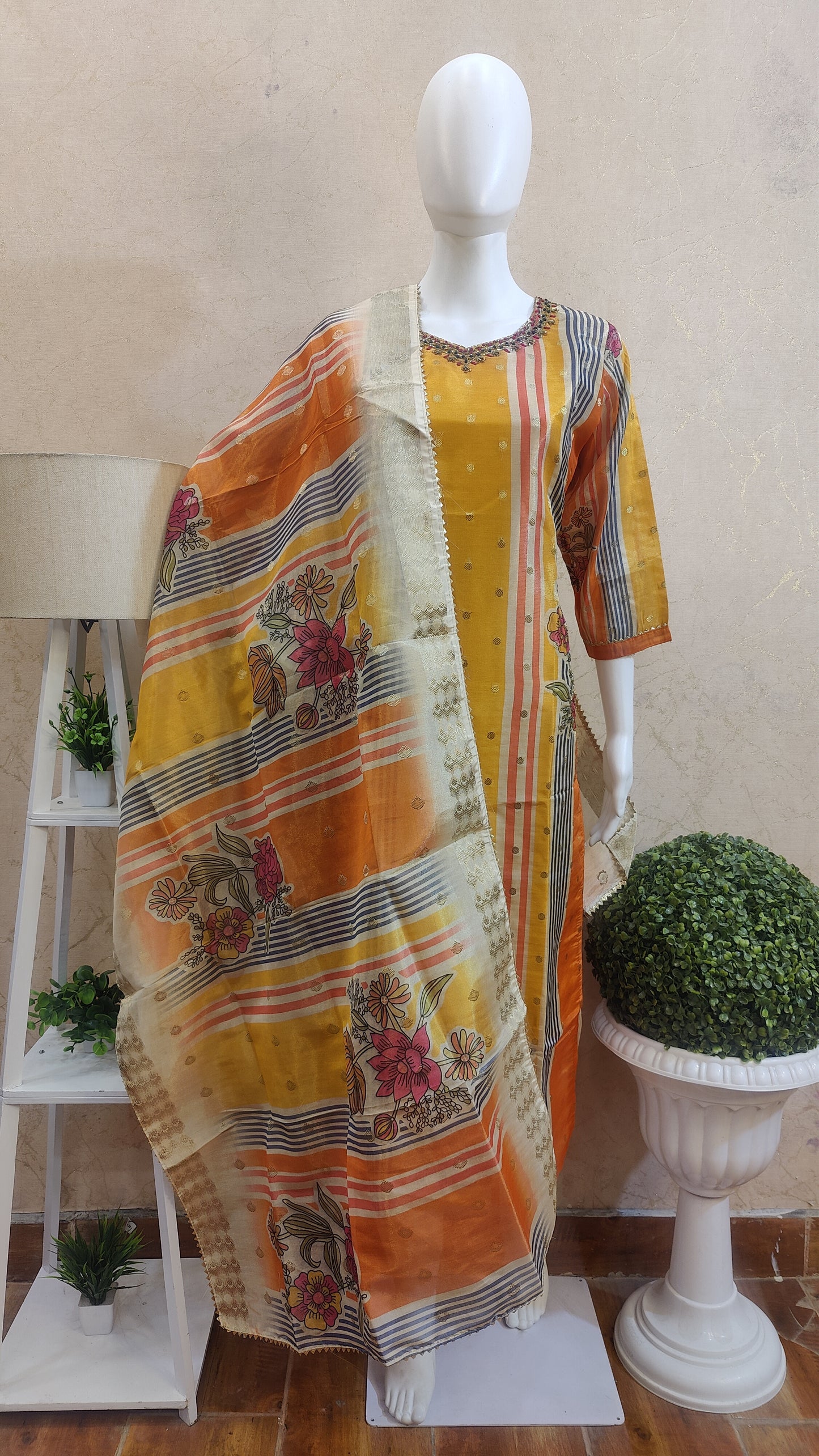 Tissue Silk Kurti With Pant And Dupatta M91380LTM