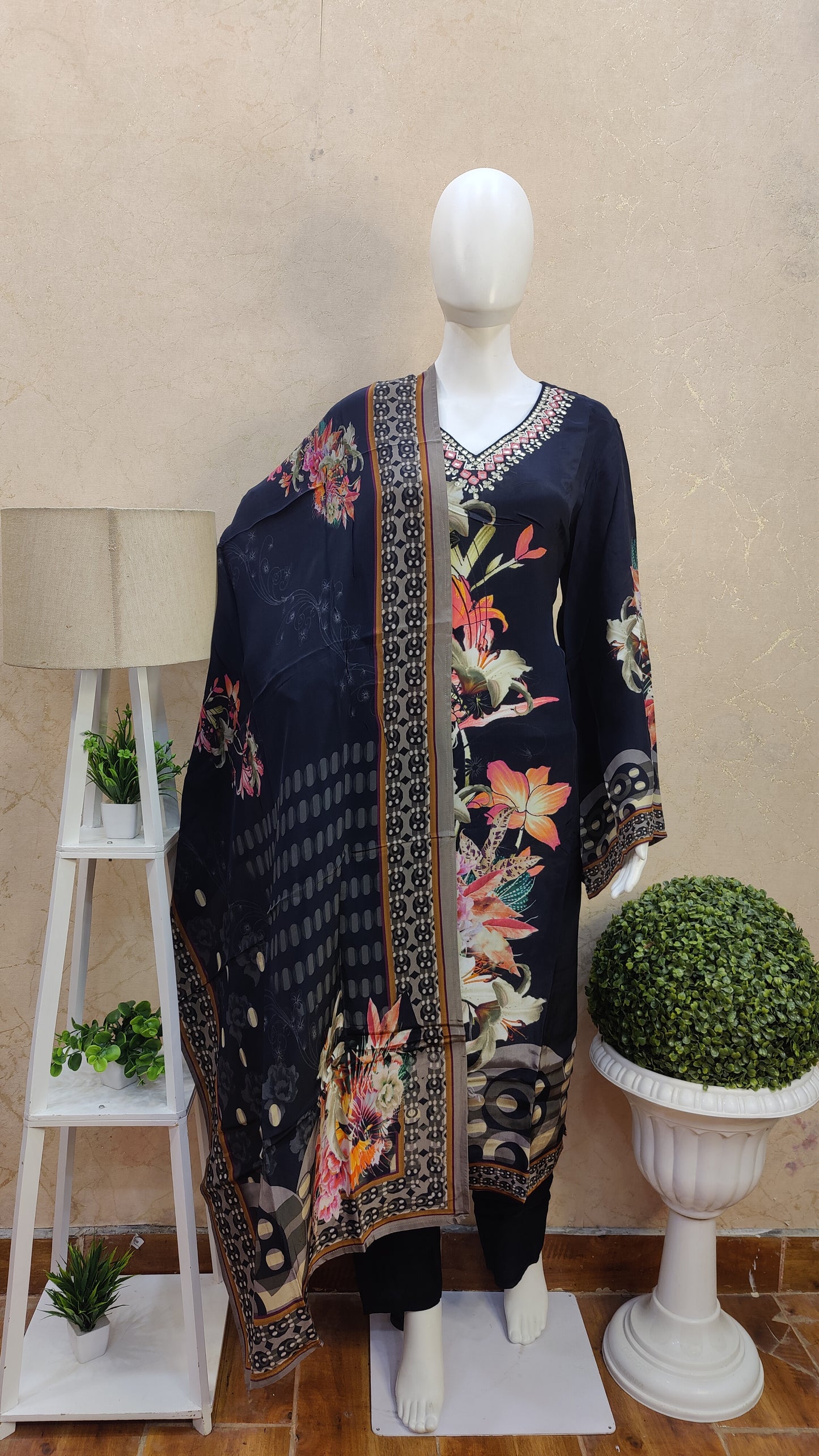 Pure Crape kurti with pant and Dupatta MUSM91250S42