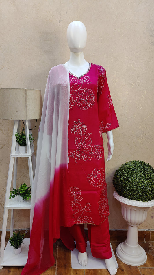 Pure Muslin Kurti with pant and Dupatta M91640RJMUS