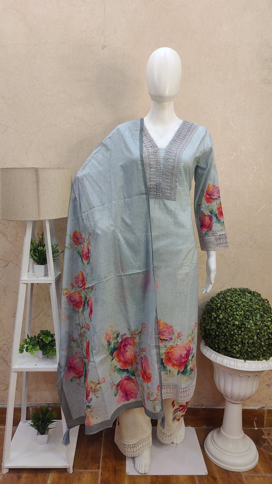 Pure Muslin Kurti with pant and Dupatta GM91750