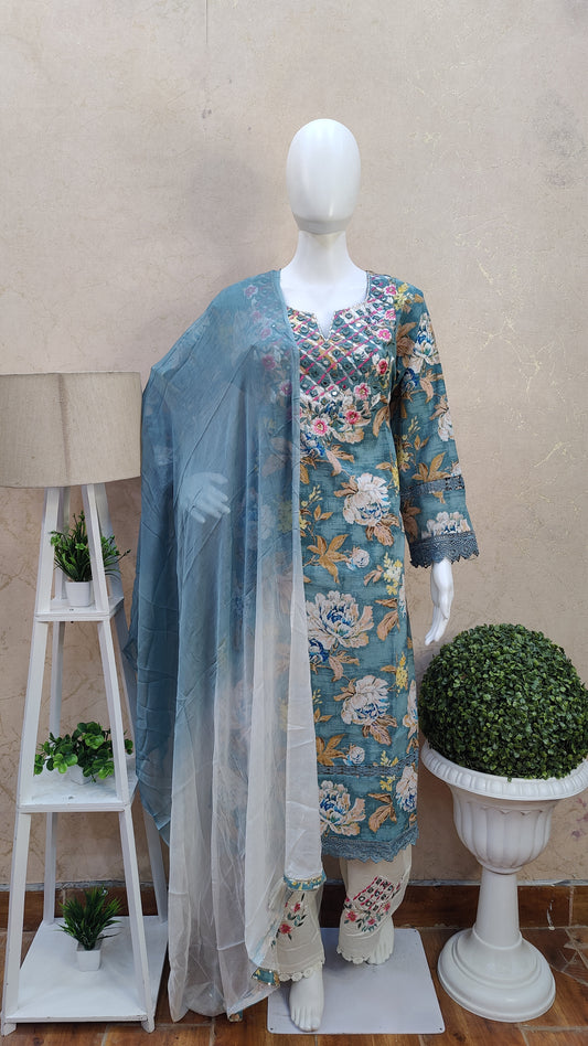 Pure Cotton kurti with pant and Dupatta M91850GBCOTT