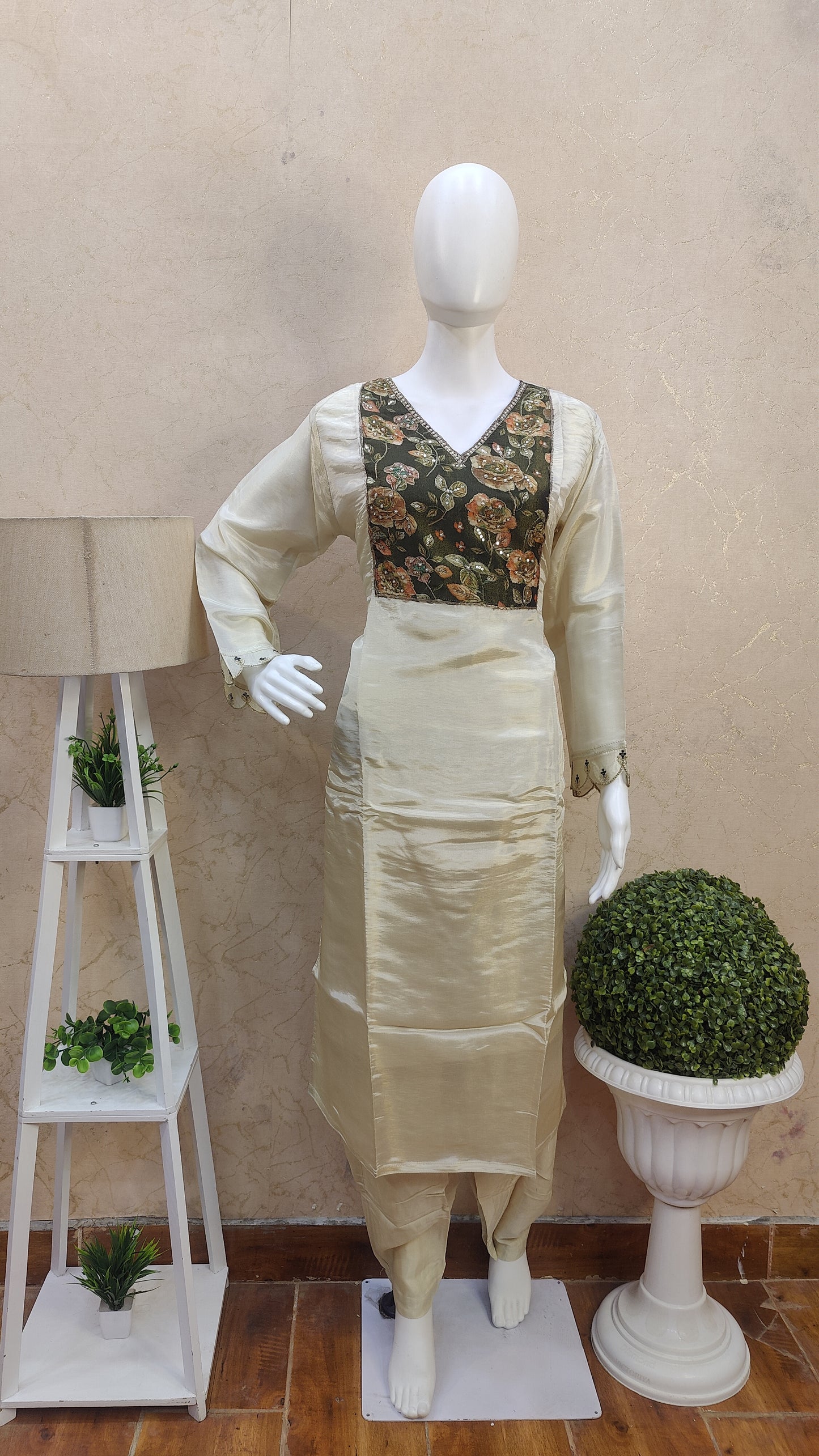 Pure Tissue Silk kurti with pant and Dupatta FLM92300TISSU