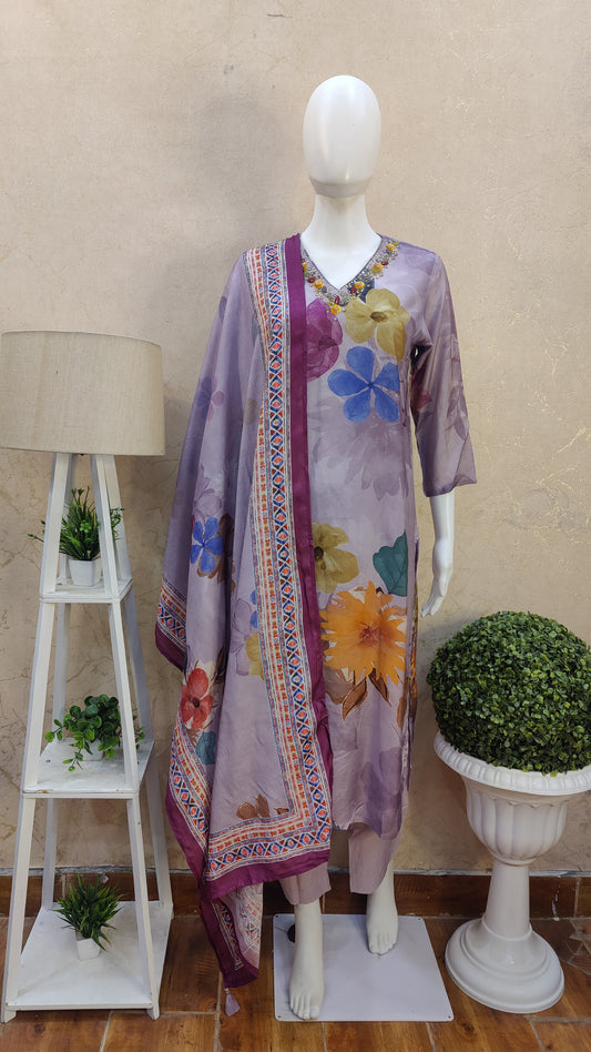 Pure Muslin Kurti with pant and Dupatta M91565AUR