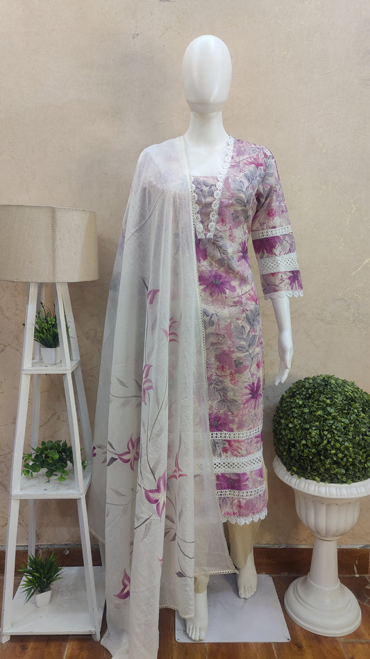 Pure Cotton Kurti with pant and Dupatta M1025/AU