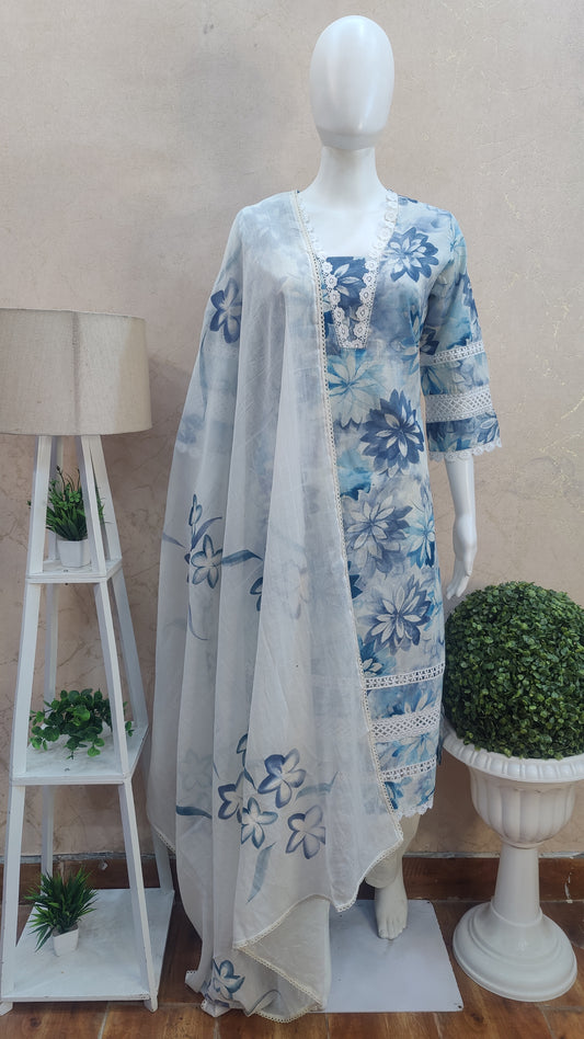 Pure Cotton Kurti with pant and Dupatta M1025/AU