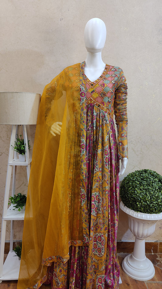 Pure Silk Long Gown with Dupatta LM9600SILK