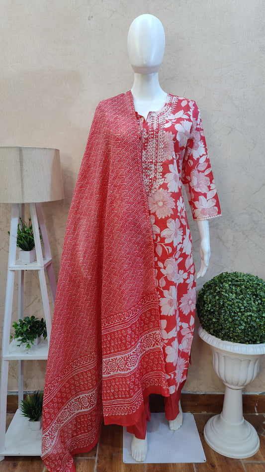 Pure Cotton Kurti with pant and dupatta M9995/AUR
