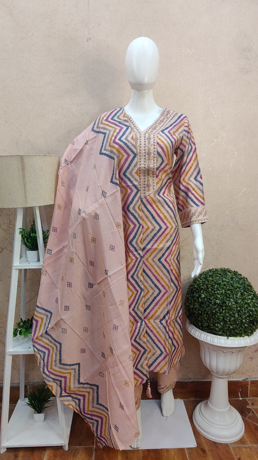 Muslin Lahariya Kurti with pant and Dupatta M91425MUSLI