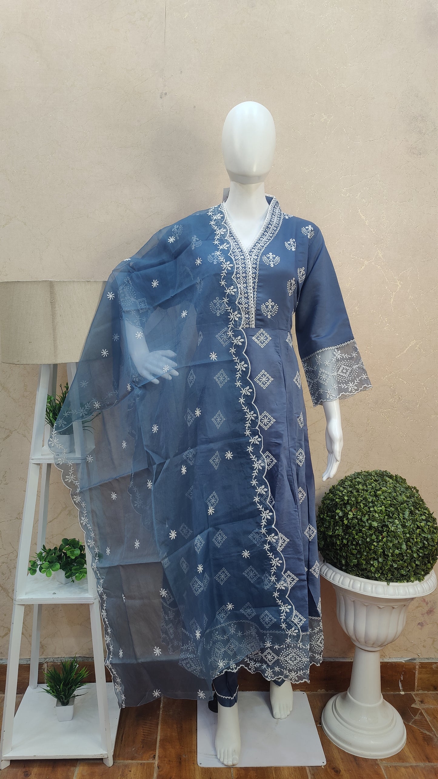 Silk A-Line kurti with pant and Dupatta MAMT91325SilKP