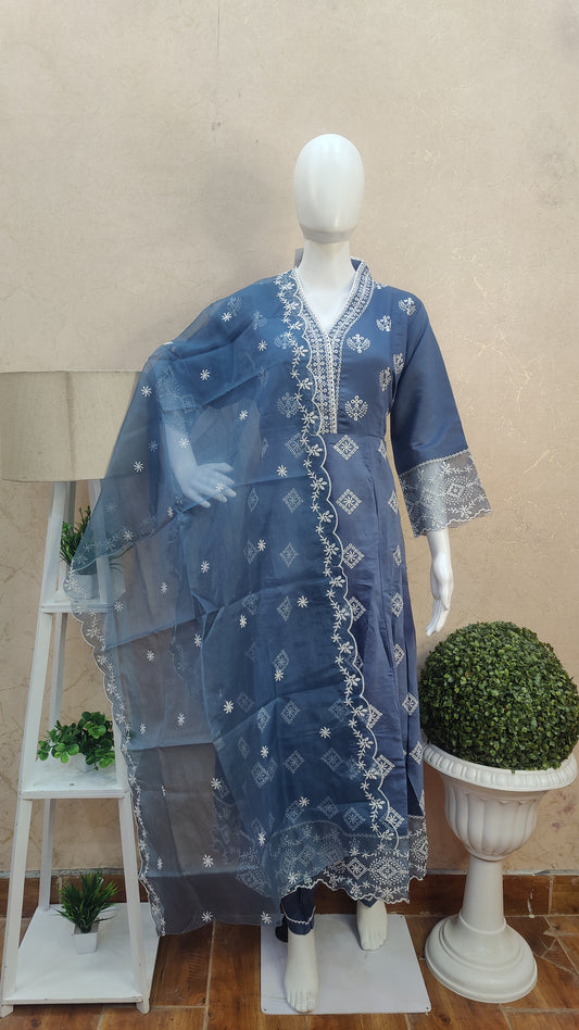 Silk A-Line kurti with pant and Dupatta MAMT91325SilKP