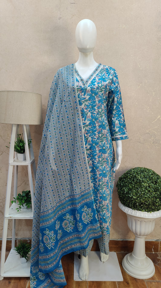 Pure Cotton kurti with pant and dupatta M8895RJP