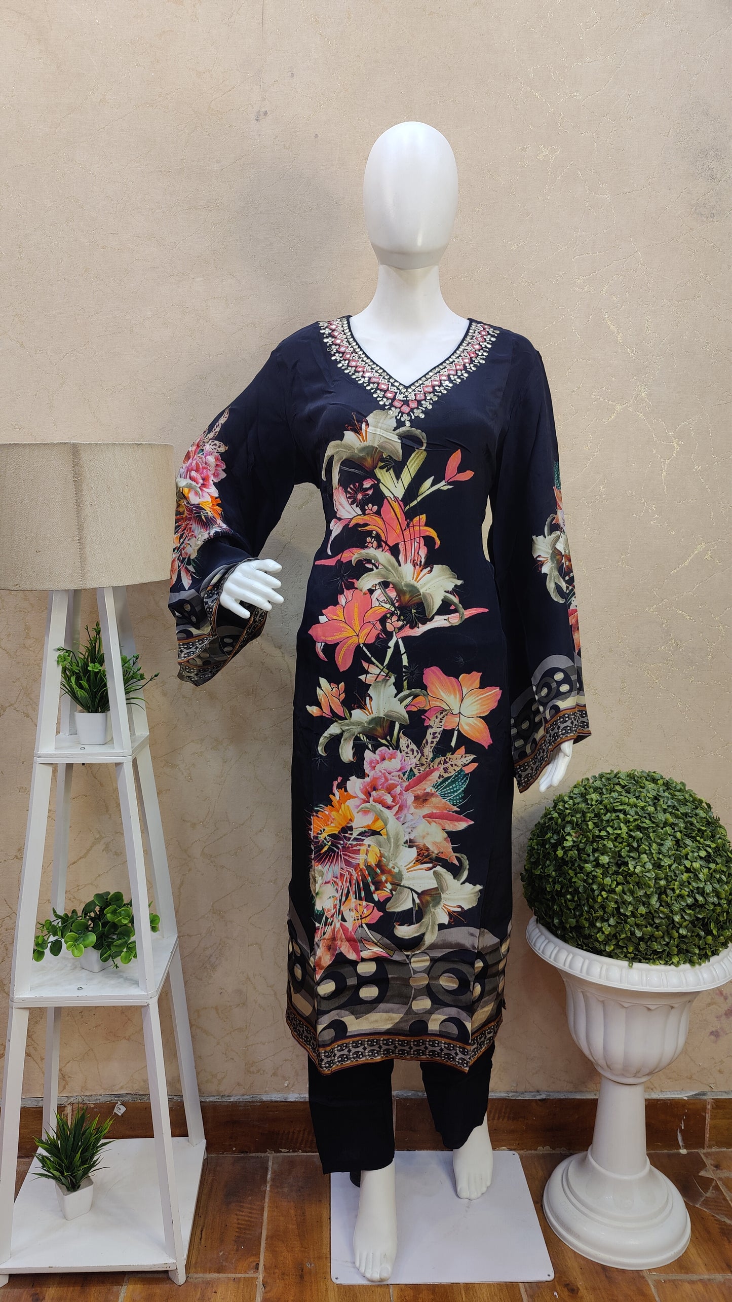 Pure Crape kurti with pant and Dupatta MUSM91250S42