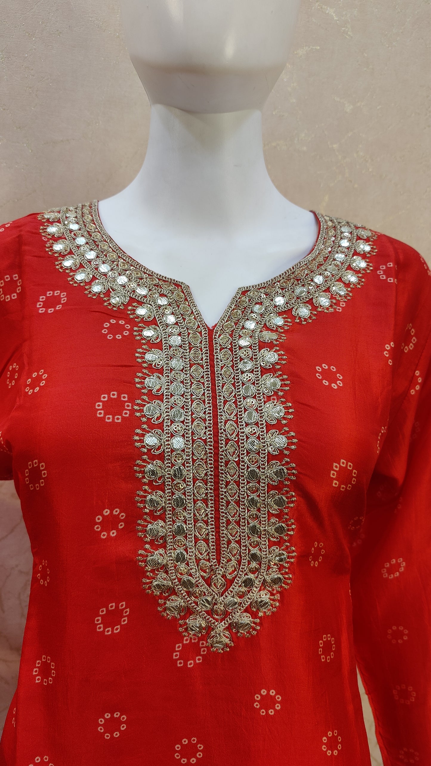 Silk Bandhej Kurti with pant and Dupatta MSS92200GAJJIB