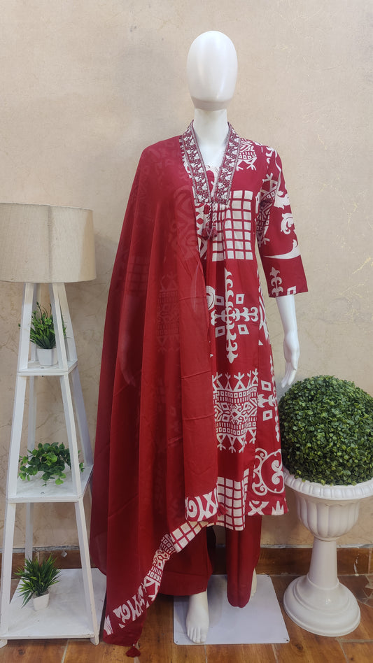 Pure Cotton Kurti with pant and Dupatta M9920/AUR