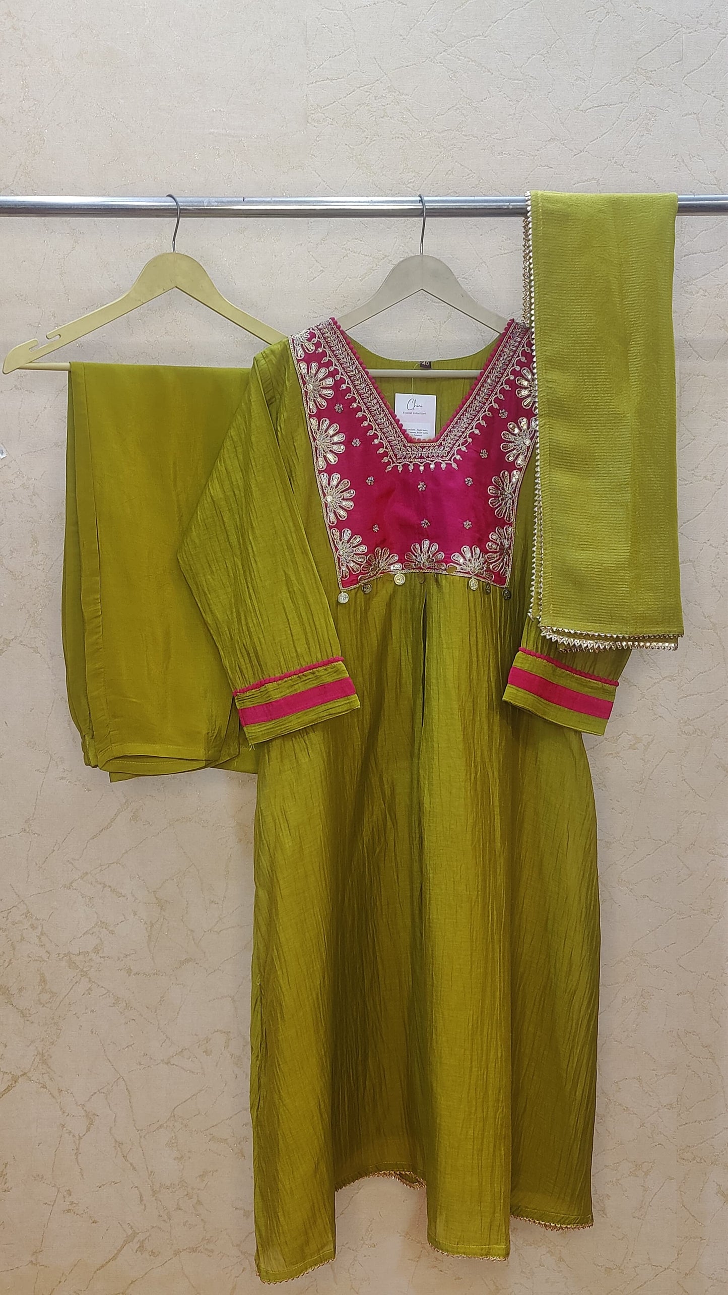 Mul Chanderi kurti with pant and dupatta M92500/RF