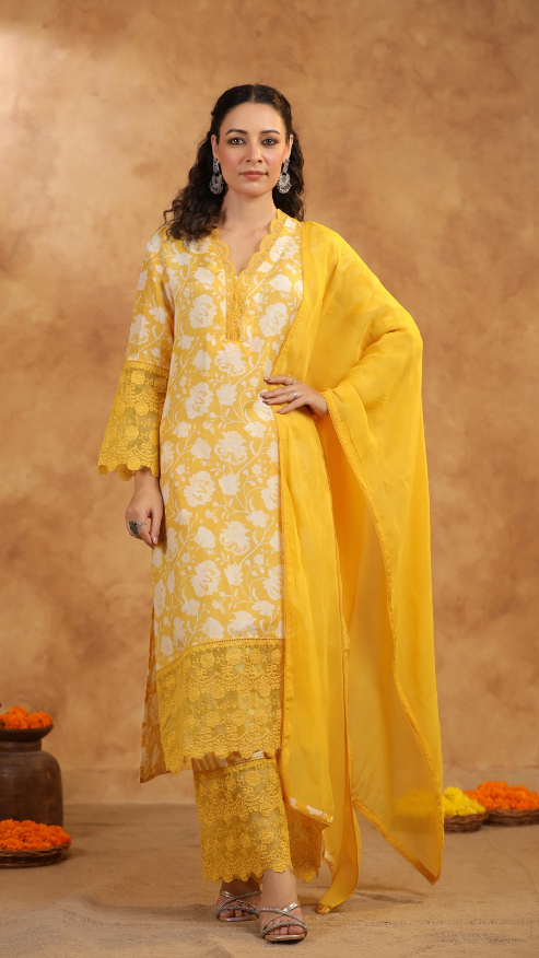 Pure Muslin Kurti with pant and Dupatta M91900/FL
